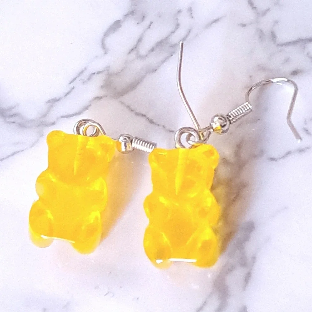 New Gummy Bear Earrings Light Orange Resin Candy Charm Dangle Drop Hook Boutique